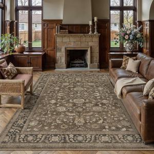 Brown Area Rug 9x12 Vintage Floral Distressed