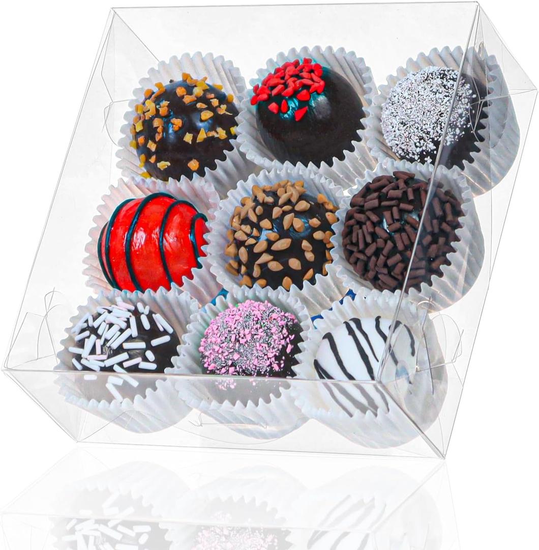 25pcs 5x5x2 Inch Plastic Clear Pastry Boxes - Cookies, Doughnuts, Soap, Truffle, Brownie, Cake, Chocolate Covered Strawberries & Treat Boxes for Party Favors & Wedding