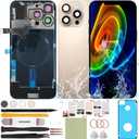 Back Glass Replacement Compatible with iPhone 16 Pro All Carriers 6.3" + Pre-Installed Plate + Wireless Charging Coil Flex Cable + Microphone + Flashlight + Camera Frame (Desert)