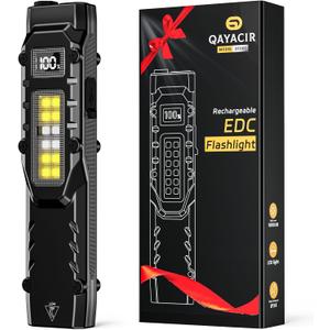 EDC Flashlight Rechargeable, 1000 High Lumens Flash Light with Red Beam, UV and White LED, 9 Modes Flat Pocket Flashlight with LCD Digital Display, Mini Flashlights for Home Outdoor Emergency, Small