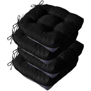 IASEAHK Chair Cushions for Dining Chairs, Seat Cushions for Kitchen Chairs, Indoor Seat Cushions with Ties, Tufted Foam Chair Pads, Non Slip Chair Cushions Set of 4, 15.5" x 15.5" x 4", Black