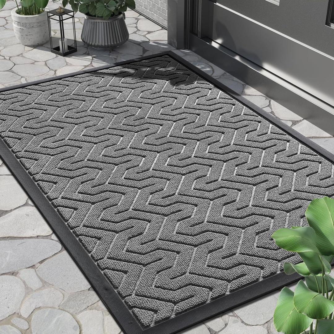 Yimobra Front Door Mat, Waterproof Indoor Outdoor Welcome Mats for Entrance, Heavy Duty Non-Slip Rubber Backing, Garage or Patio Entry Floor, 29.5x17, Grey