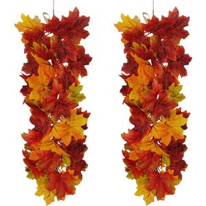 MSUIINT Artificial Flower Swag, 2Pcs Hanging Maple Swag Fall Garland Wall Swag Front Door Swag with Maple Leaves Floral Swag Harvest Swag for Home Wall Decor Party Holiday Decor (21.7In)