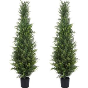 Artificial Cedar Topiary Trees 4FT Potted Fake Cypress Trees Faux Evergreen Plants for Home Porch Garden Decor Set of 2