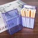 4 x Transparent Cigarette Case for King Size 85mm, Holds 20 Cigarettes,Stylish with Gold Powder Design (Blue)