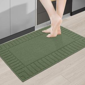 BEQHAUSE-Kitchen-Rugs-Non Slip-Kitchen-Mats-for-Floor Machine Washable Kitchen Rugs Absorbent Kitchen Carpet with TPR Non Skid Backing,Green, 20x30
