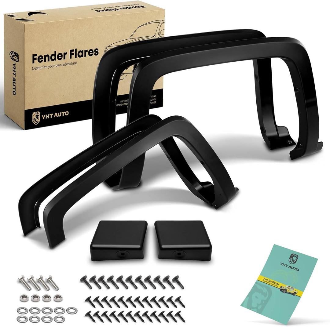 YHTAUTO OE Factory Style Fender Flares w/Hardware Kit Replacement for Chevy Silverado 1500 2014-2018, Silverado 2500 HD/3500 HD 2015-2019, 6.5' & 8' Long Bed, Black Flare Set of 4, Front & Rear