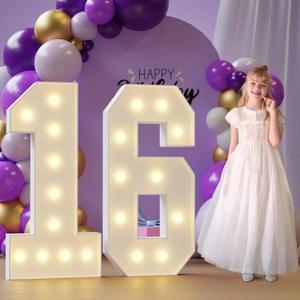 Marquee Numbers 16th-Birthday Large Decorations: 4ft Light Up NumbersBirthday Sign for Boy Girl Sweet Sixteen Year Old Anniversary Mosaic Party Decor Backdrop Big Foam Board Number 16
