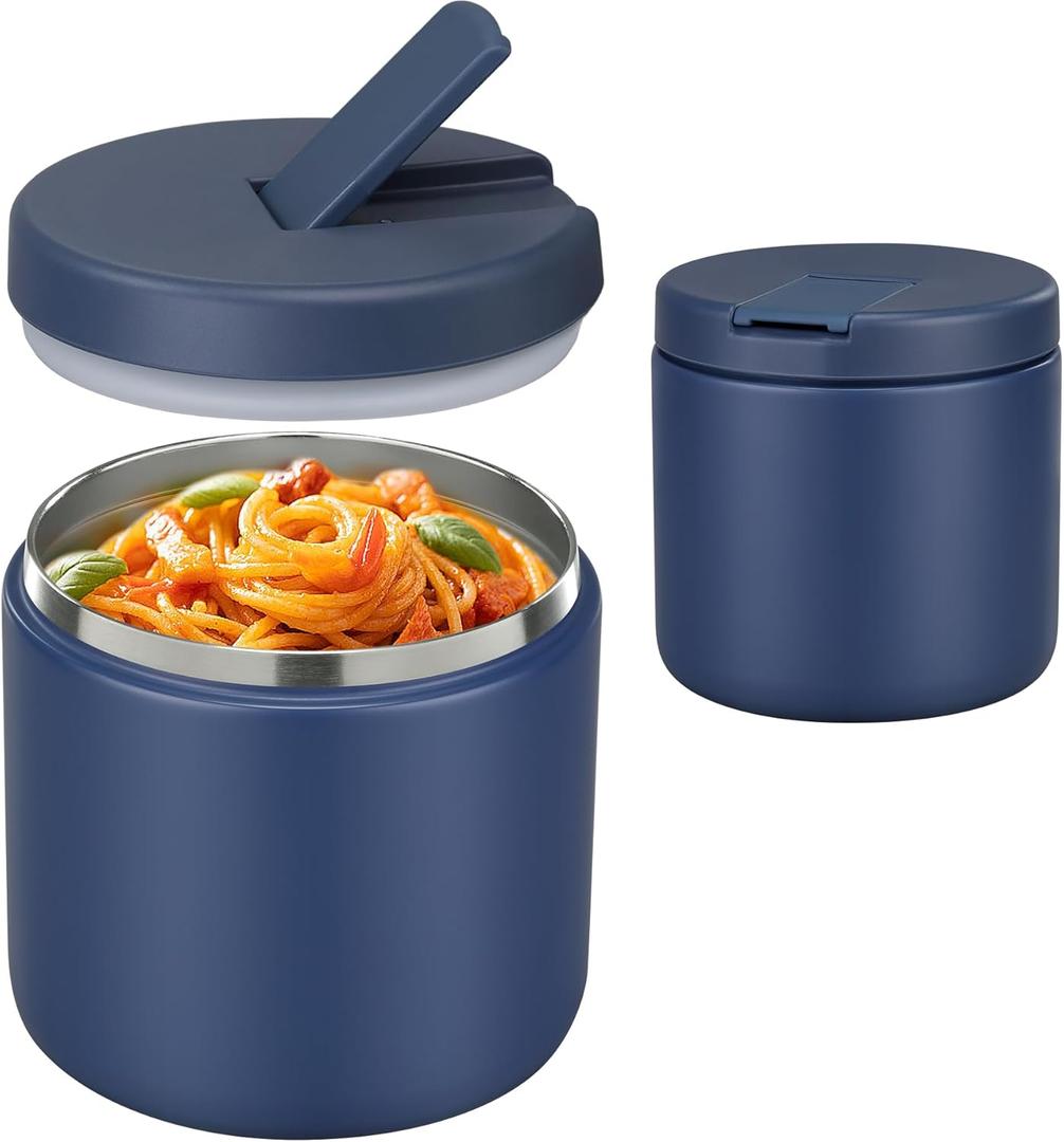 Pawtong 19oz Insulated Vacuum Food Jar with Buckle Lid Wide Mouth Soup Thermo for Hot Food Kids Leakproof Stainless Steel Lunch Container- Blue