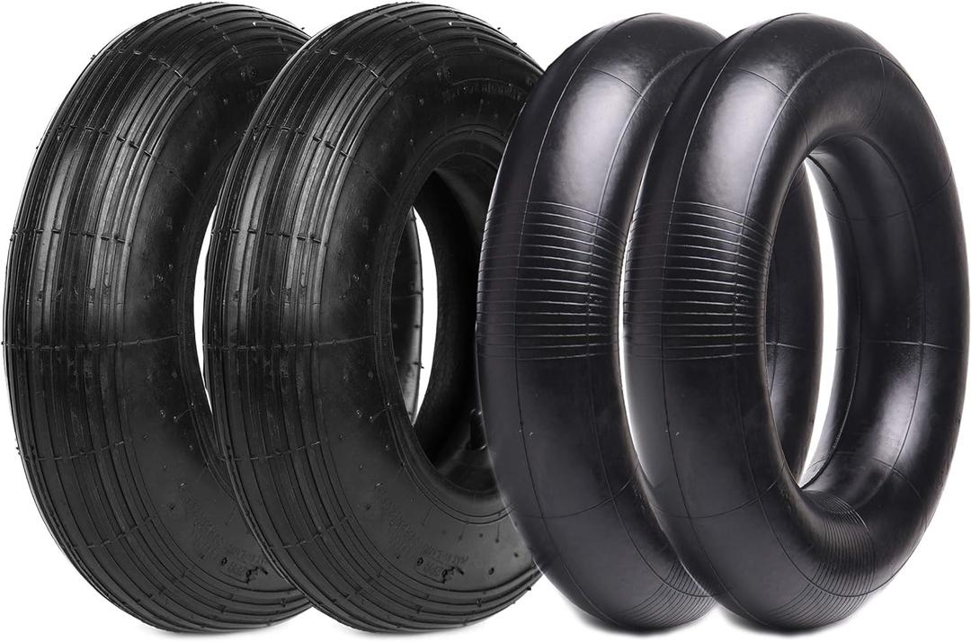 (2-Set) AR-PRO 4.80/4.00-8" Tire and Inner Tube Set - Universal Replacement Tires and Inner Tubes with 15.5" Outer Tire Diameter and 4.80" Tire Width - Fits on Dollies, Trolleys, Wagons, and More