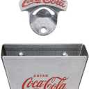 Tablecraft 1 X Coca Cola Wall Mount Bottle Opener and Coca Cola (Coke) Bottle Cap Catcher Set