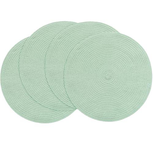 Floroom 15 Inch Round Braided Placemats Set of 4, Washable Heat Resistant Cotton Polyester Circle Place Mats for Kitchen Dining Table - Sage Green