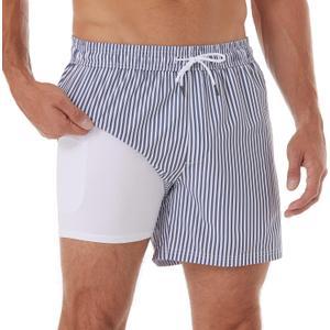 BRISIRA Mens Swim Trunks Swim Shorts Quick Dry 5 inch Inseam Beach Shorts with Compression Liner and Zipper Pocket5XL