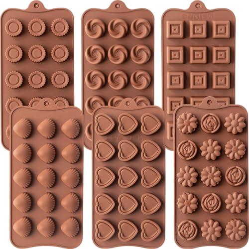 WARM TIME 6 Pcs Silicone Chocolate Mold Set - Food-Grade Non-Stick Candy Molds Cookery Moulds for Chocolate, Candy, Jelly, Butter, and More - Classic Shapes