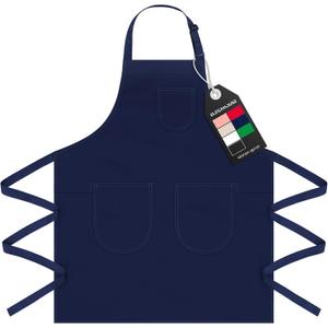 Unisex Apron with Pockets for Cooking, Salon & Art - 100% Cotton Adult Kitchen, Chef, Stylist Apron (Blue)
