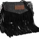 Wrangler Crossbody Small Purse for Women Wristlet Fringe Bag Western Purse (Angel Black)