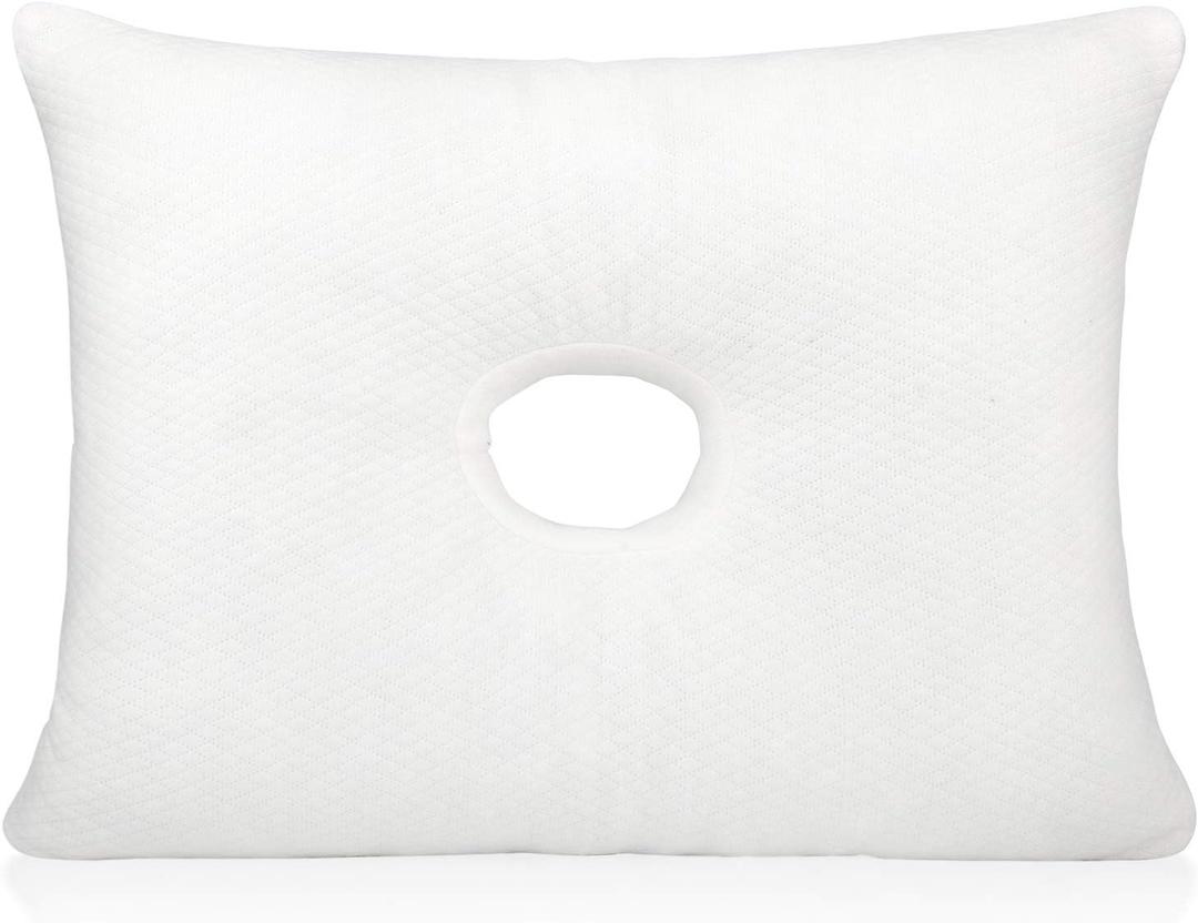 Impresa Firm Memory Foam Pillow with Ear Hole - 14 x 19 in - Includes 2 Washable Pillowcases - Non-Adjustable for Pressure & Pain Relief Post-Surgery