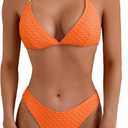 swimall Women's Triangle Bikini Set Cheeky High Cut Sexy Two Piece Swimsuit Cute Halter Bathing Suit (Medium, Orange)