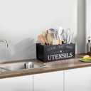 Suli Extra Large Kitchen Utensils Holder with 4 Compartments, Wooden Utensil Organizer for Kitchen Countertop, Farmhouse Kitchen Decor, Rustic Cooking Utensil - Black