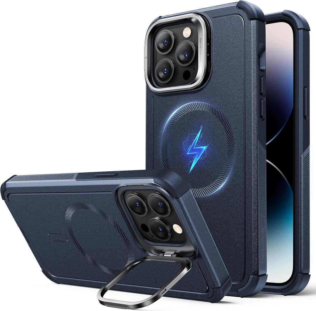 ESR for iPhone 14 Pro Phone Case with Stand, 23ft Military-Grade Drop Protection Heavy Duty Magnetic Phone Case, Compatible with MagSafe Accessories, Cyber Series, Blue