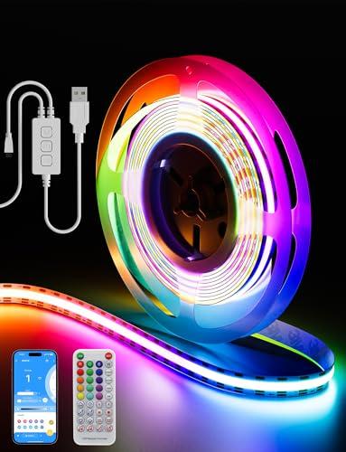 Bestluz RGB Smart IC COB LED Strip Light Color Chasing,5V USB UL-Listed Multicolor Flexible Tape Light 6.56ft/2m with Music Mode/APP Control,for TV,Bedroom,Party DIY Decoration