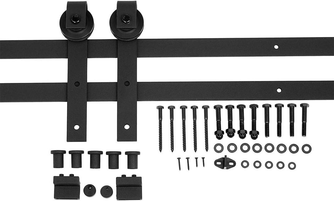 AmazonBasics Sliding Barn Door Hardware Kit, 6.6 Foot, J Shape, Black 1/2 