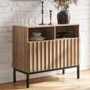 mopio Norwin Storage Cabinet, Modern Rustic Industrial Buffet Sideboard, Accent Console Credenza, Fluted Panel Doors, Adjustable Shelves, Sturdy Metal Legs with Leveler for Living Room (Single)