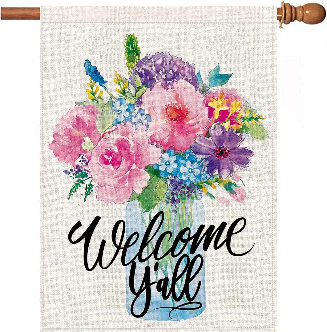 3 x Spring Flag 28x40 Inch Double Sided Outside, Spring Summer House Flags, Floral Welcome Yard Outdoor Flag