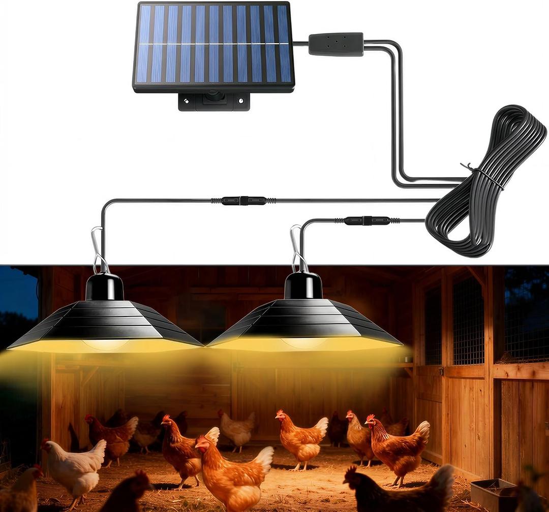 4800mAh Solar Chicken Coop Light with Timer, 3/5/8H Remote, Chicken Coop Accessories, Dual Lamps 58 LED, 3 Brightness Levels, 19.6ft Cords, IP54 Waterproof Light for Sheds Barns Farm Stables