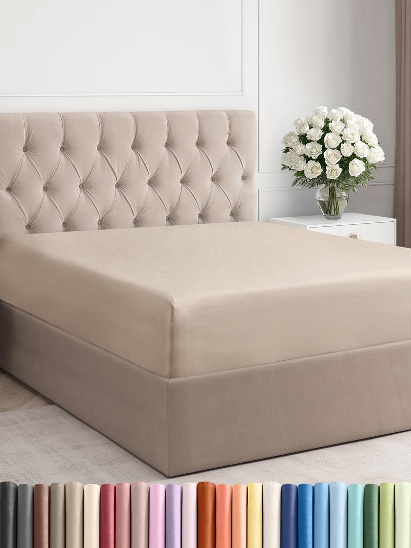 Queen Fitted Bed Sheet - Bottom Single Fitted Sheet Only - Ultra-Soft Hotel Luxury Bedding w/ 8-16 Inch Deep Pockets - Breathable, Cooling & Wrinkle Free - Easy-Care, Fade & Shrink Resistant - Wheat