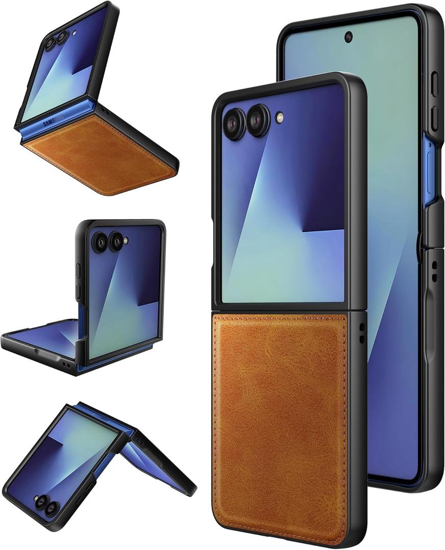 Foluu for Samsung Galaxy Z Flip 7 5G Case, Galaxy Z Flip 7 Leather Case, PU Leather + Hard PC Shell Ultra Thin Slim Durable Protective Phone Case Cover for Samsung Galaxy Z Flip7 5G 2025 (Yellow)