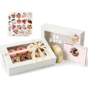 OAMCEG 24 Pack Cookie Boxes with Window, 12x8x2.5 Inch Bakery Treat Boxes for Christmas Holiday Gift Giving, Desserts, Donuts, Pastries-White