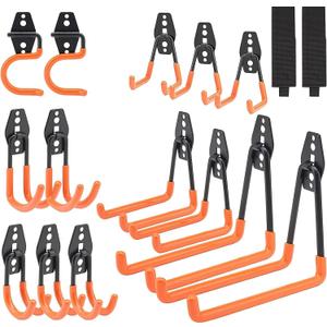 16 Pack Steel Wall Mount Garage Storage Hooks with Anti-Slip Coating, Heavy Duty, Hooks, for Hanging Bike, Ladder, Garden Tools