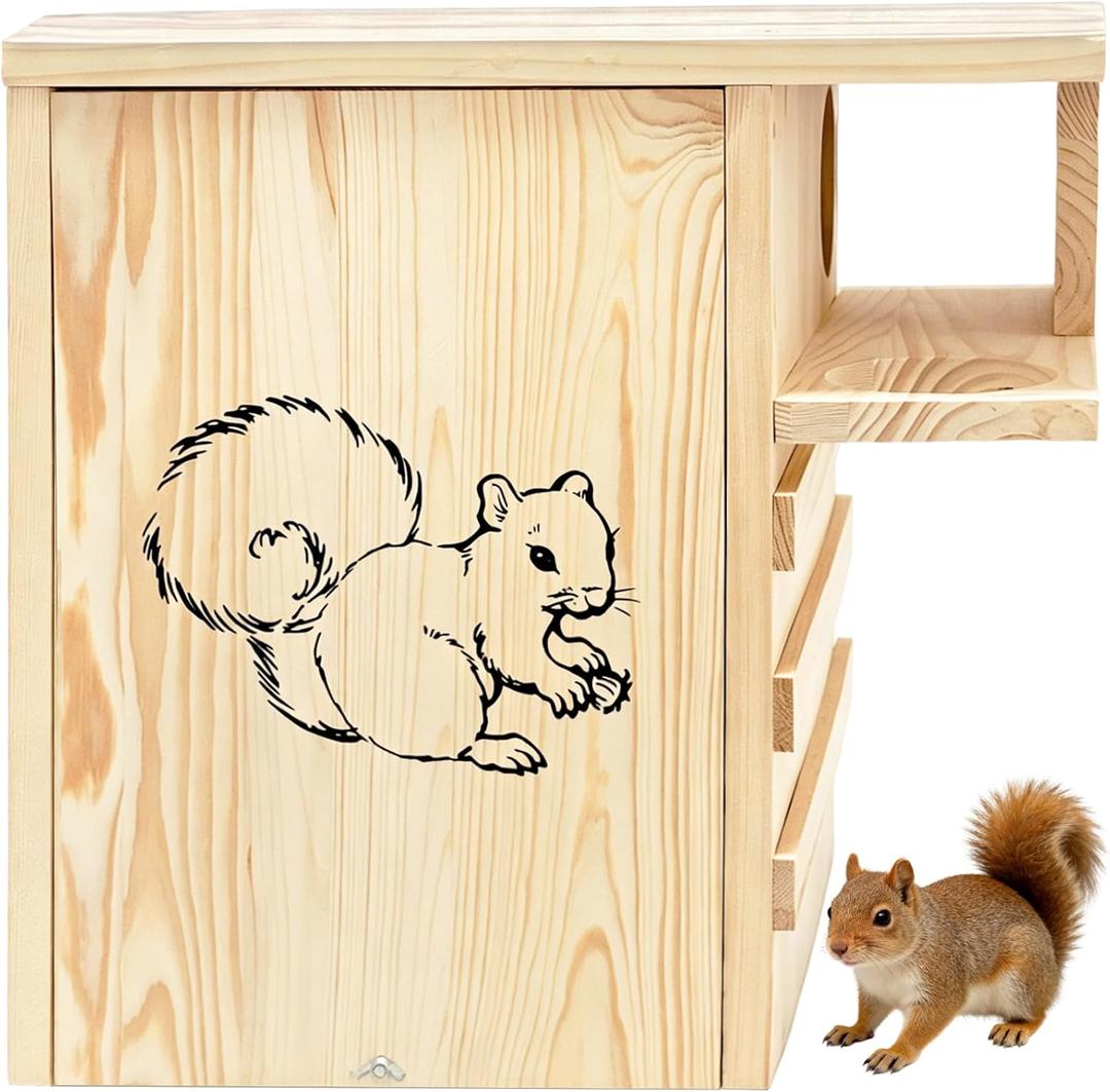 Extra Large Wooden Squirrel House Outdoor - Premium Wood Squirrel Nesting Box,Squirrel Boxes for Outside,Shelter Breeding Living Residence,Squirrel Houses Owl House Bird Houses for Wildlife Lovers