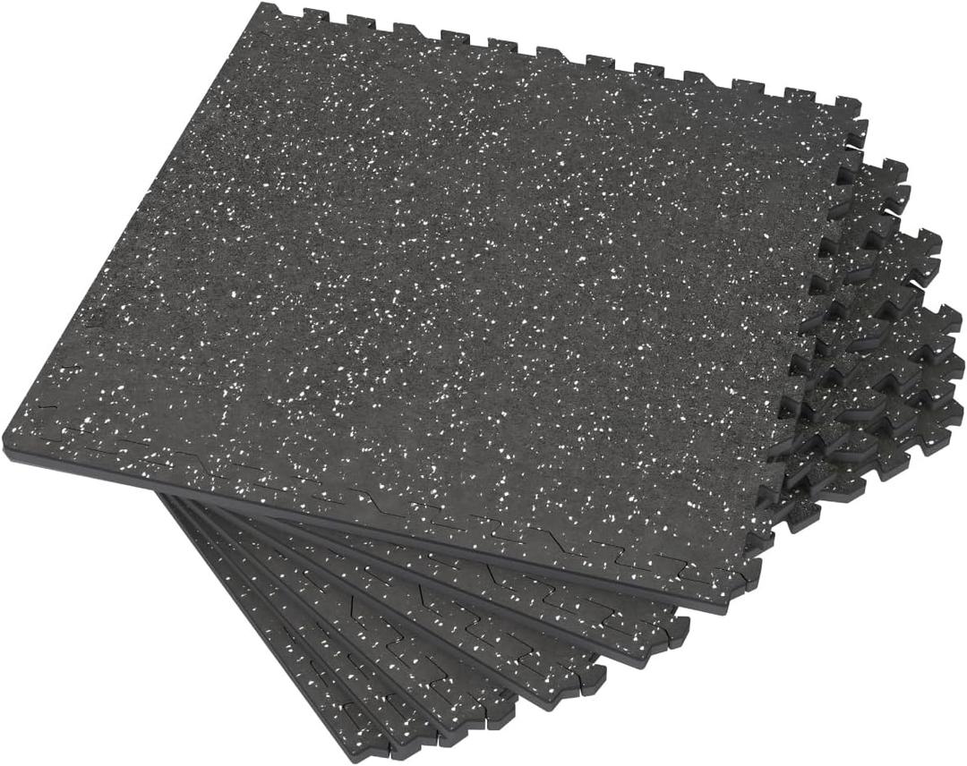 0.56 Inch Thick 24 Sq Ft Gym Flooring for Home Gym, 6 Tiles Robust Rubber Top with Eva Foam Exercise Equipment Mats, Protective Flooring Puzzle Mat for Fitness Room