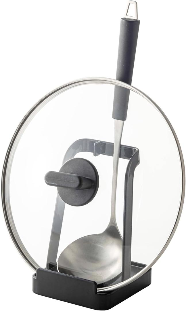 Yamazaki Home Tower Ladle Holder - Lid Stand For Utensils In Kitchen - Steel (Small, Black)