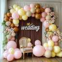 Pink Yellow Brown Balloon Garland Double Stuffed Pastel Light Pink Yellow White Sand Balloons Balloon Arch Kit for Birthday Baby Shower Wedding Bee Bear Theme Fall Party Decorations