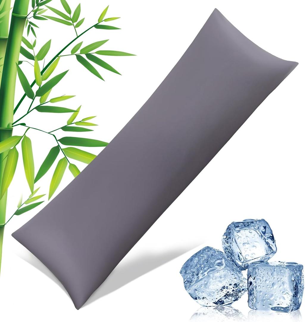 Body Pillowcase with Zipper Cooling Viscose from Bamboo Zippered Pillowcases, Cool & Breathable Body Pillow Cover for Hot Sleepers and Night Sweats, 20" x 54" (Dark Grey)
