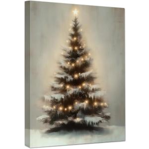 Poecinvi Christmas Tree Canvas Wall Art Prints, Christmas Home Room Decor, Winter Xmas Pine Tree Wall Art Posters for Home Bedroom Living Room Decor, 15x12 Framed