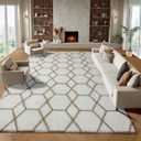 ONASAR 8x10 Area Rugs for Living Room, Fluffy White and Beige Bedroom Rug, Geometric Boho Large Soft Plush Shaggy Fuzzy Floor Carpet for Nursery Kids Classroom Playroom Dorm Home Decor