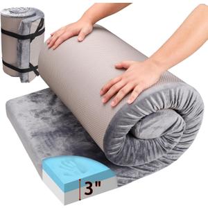 Memory Foam Sleeping Pad Camping Mattress, 3 Inch Thick Portable Floor Mat for Adult Waterproof Sleeping Mat Roll Up Floor Mattress Foldable Backpacking Travel Bed for Hiking, Guest Bed
