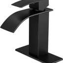 VOTON Black Bathroom Faucets Modern Waterfall Bathroom Sink Faucet Matte Black Single Handle Bathroom Faucet for 1 or 3 Holes with Deck Plate, Rv Sink Camper Farmhouse Bathroom Utility Remodel Faucet