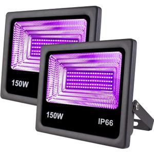 Remon 150W Black LED Flood Light Outdoor IP66 Stage Lighting With Plug - Perfect for Halloween, Neon Glow, Blacklight Party, Fishing, Aquarium, DJ Disco (2 Pack)