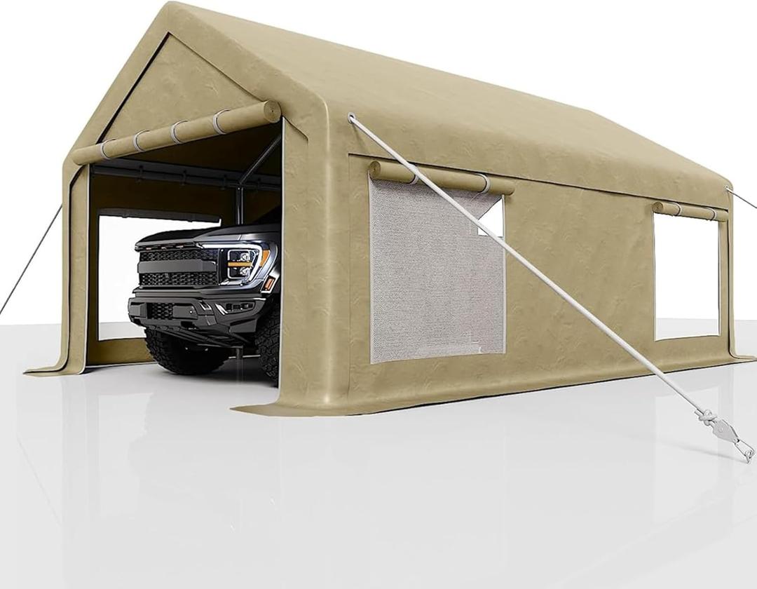 Carport Canopy, 10 x 20ft Garage Tent Shelter Tarp, Heavy-Duty Carport Canopy with Roll-Up Windows & Doors, Removable Sidewalls Car Canopy, Car Tent Waterproof for Cars, Boats, Trucks (Khaki) Carport Canopy, 10 x 20ft Garage Tent Shelter Tarp, Heavy-Duty Carport Canopy with Roll-Up Windows & Doors, Removable Sidewalls Car Canopy, Car Tent Waterproof for Cars, Boats, Trucks (Khaki)
