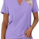 Women's Polo Shirts Short Sleeve V Neck Summer Tops Business Casual Collared Shirts Loose Tees (X-Large, Purple)
