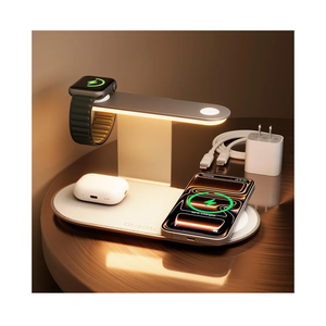 GUSGU 3 in 1 Charging Station for MagSafe Wireless Charger with Three-Level Night Light, 15W Max Fast Charging for iPhone 17/16/15/14/13/, Apple Watch Series 2-11/SE 3/ Ultra 3, AirPods Pro 3-Gray