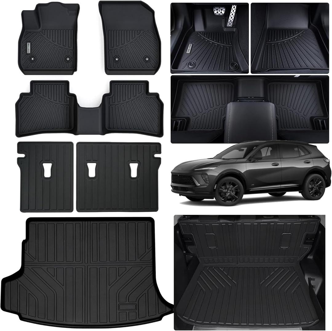 WAYIDSS Floor Mats & Trunk Mat & Backrest Mat for 2021-2024 2025 Buick Envision 5 Seats,TPE All Weather Protection Car Floor Liners with Velcro Cargo Liners Covering The Backrest