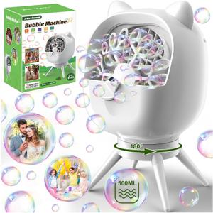 Zerhunt Bubble Machine Automatic for Parties: Rechargeable Bubble Maker with 500ML Large Capacity for Outdoor Weddings, Birthdays, and Family Gatherings - Portable Bubble Toys for Kids & Toddlers (White)