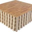 Foam Floor Tiles - 96sqft Wood Grain Interlocking Foam Tiles with Border - Foam Play Mat Playroom or Gym Flooring for Home Gym by Stalwart (Light)