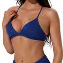 SUUKSESS Women Sexy Triangle Bikini Sets Textured High Cut 2 Piece Bathing Suit (Blue, M)